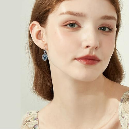 Monstera Earrings S925 Sterling Silver Leverback Palm Leaves Earrings Plant Dangle Drop Earring for Women Tropical Monstera Jewelry Gifts