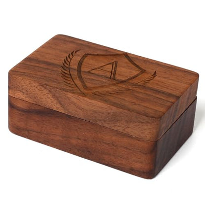 Mens Initial Cufflinks and Tie Clip A-Z Alphabet Letter Black Stainless Cuff Links Tie Bar with Engraved Walnut Wood Box Groom Groomsman Wedding Set - style: Classic-A