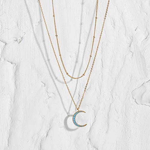 MEVECCO Dainty Pendant Layered Necklaces for Women | 18K Gold Plated Brass, 2-Piece Set With A Choker-Length Upper Layer, Wear Together Or Separately, Refined Everyday Style - style: layered turquoise crescent