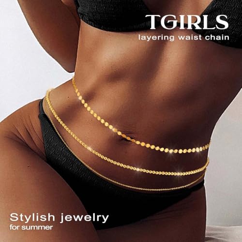 Tgirls Gold Waist Chain for Women Rhinestone Layered Belly Chains Beads Body Chain Heart-Shaped Beach Body Jewelry for Summer - style: Beads