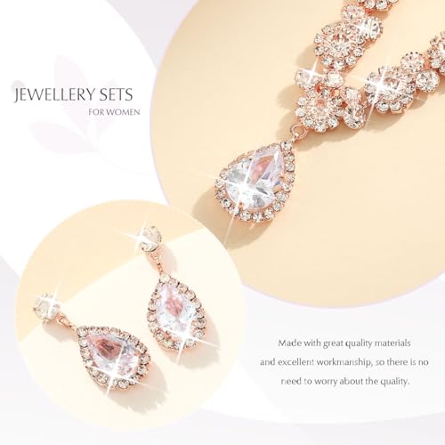 Unicra Bride Silver Bridal Necklace Earrings Set Crystal Bridal Wedding Jewelry Set Rhinestone Choker Necklace for Women and Brides - color: Rose Gold