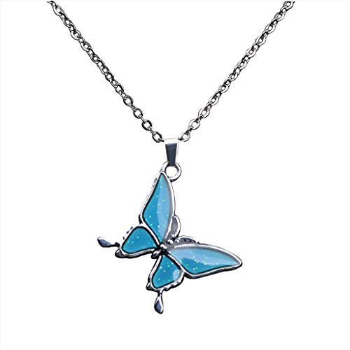 FM FM42 Temperature Sensing Color Changing Pendant Necklace with 19.29" Stainless Steel Rolo Chain - color: Butterfly