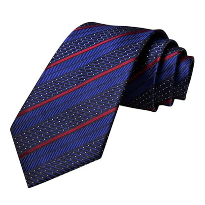 Dubulle Mens Paisley Striped Tie Woven Necktie for Men and Handkerchief Cufflinks Set Wedding Formal Business - color: Dark Blue Red