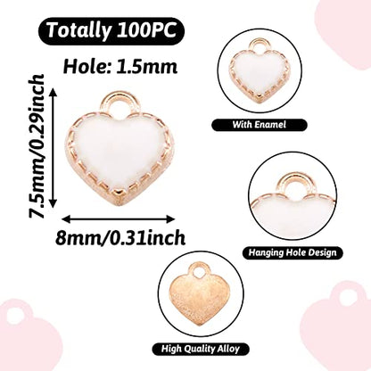 Cheriswelry Mini Heart Charms Enamel Love Heart Alloy Pendants Valentine Dangle Charms for DIY Earring Bracelet Necklace Jewelry Making - color: White