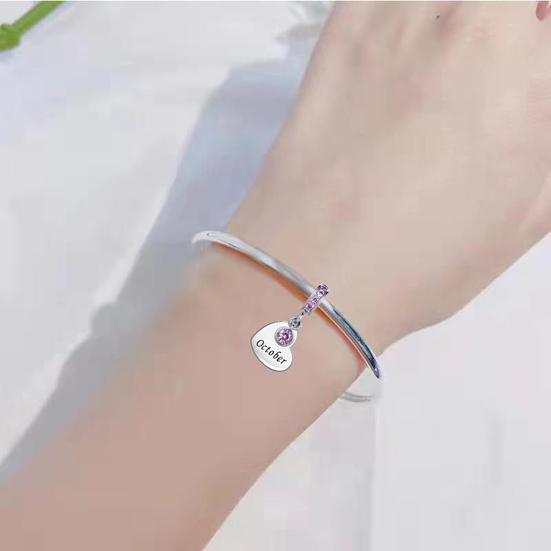 NARTGO January-December Birthstone Birthday Charm Heart Dangle Beads Jewelry Gift for Women Compatible with Pandora Bracelets & Necklaces - style: October Birthstone