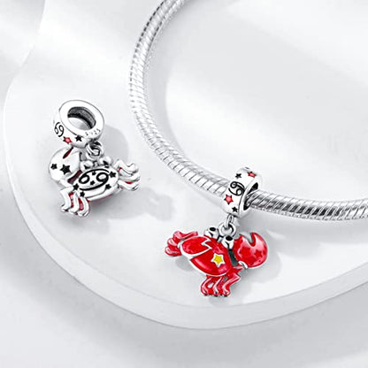 Zodiac Sign Charms for Bracelet Necklace 925 Sterling Silver Charms 12 Constellation/Horoscope Star Dangle Birthstone Beads, Birthday Jewelry Gifts for Women Men - color: Zodiac Cancer(6.21～7.22)