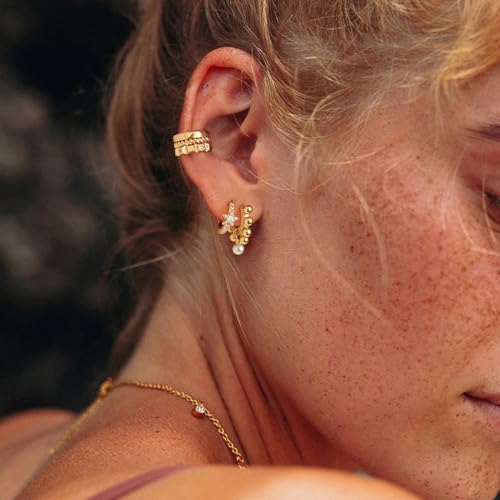 MYEARS Women Earrings Gold Huggie Hoop 14K Small Simple Hypoallergenic Everyday Jewelry - style: Ball & Pearl Dangle