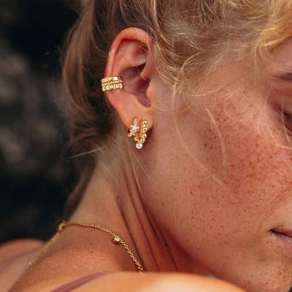 MYEARS Women Earrings Gold Huggie Hoop 14K Small Simple Hypoallergenic Everyday Jewelry - style: Ball & Pearl Dangle