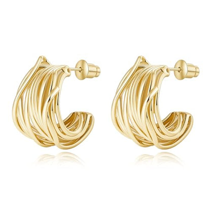 Golden Hoop Earrings For Women The Twisted Close-Fitting Hoop Shape Is Crafted With Gold-Plated Material And S925 Silver Pins Light Luxury Elegant Unique And Minimalist Style - color: GEE4010-Gold