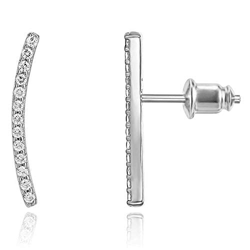 PAVOI 14K Gold Plated Cubic Zirconia Ear Crawler Stud Earrings for Women - Faux Diamond Arrow Climber Fashion Earrings - Trendy Earscape Statement Jewelry - style: Curve Bar