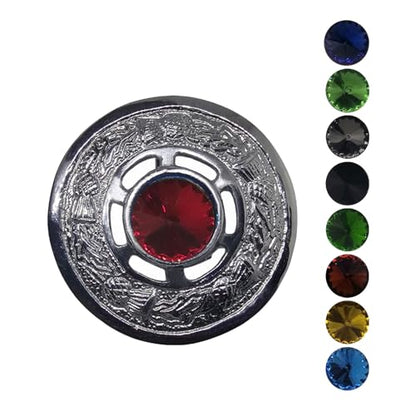 AAR Scottish Ladies Kilt Fly Plaid Brooch with Stone 2"/Highland Shawl Brooches - color: Red