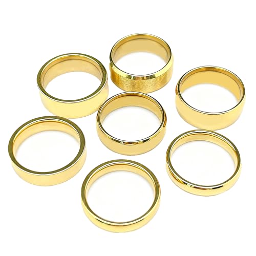 7Pcs Classic Gold Men's Wedding Rings Set,4mm 6mm 8mm Stainless Steel Silver Band Ring for Men Women,18K Gold Plated Band Rings,Comfort Fit Size 6 to 11 - style: Gold 7-piece set