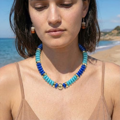 RISHEGAE Chunky Beaded Necklace for Women Boho Resin Beaded Choker Necklace Adjustable Surfer Beach Strand Necklaces Gold Handmade Acrylic Beads Jewelry Gift for Women - color: Style 4blue