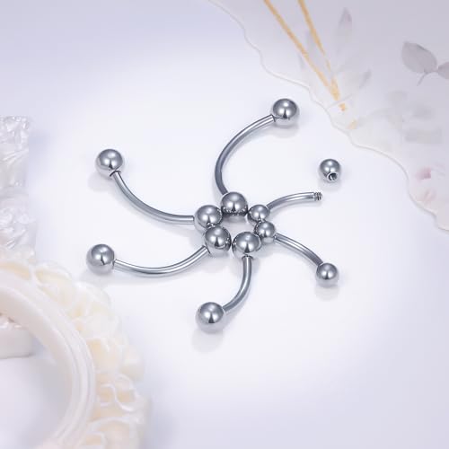 20g 18g 16g 14g Rook Piercing Jewelry Titanium Externally Threaded Curved Barbell Eyebrow Tragus Helix Conch Lobe Labret Earrings Lip Rings Body Piercing Jewelry For Women Men Ball Spike 6mm-19mm - size: 14G - 14mm Ball