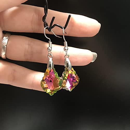 Unique Sparkly Multi-color Crystal Teardrop Dangle Drop Earrings Rainbow Crystal Geometry Earrings for Women Statement Chic Charm Jewelry Gifts - color: Rose Red