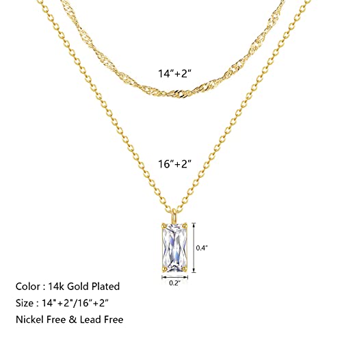 Luxval Diamond Pendant Gold Necklace for Women，Dainty 18k Gold Plated Choker Necklaces Simple Gold Jewelry Gifts for Women - color: Gold-Birthstone Layered