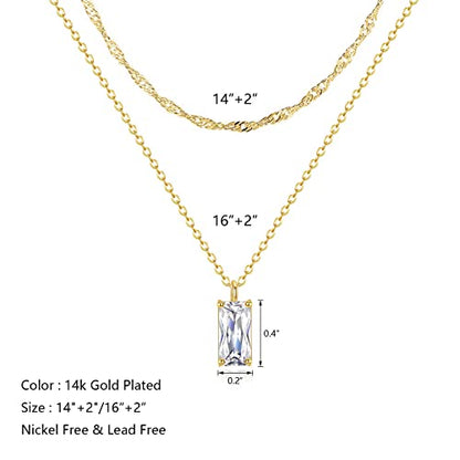 Luxval Diamond Pendant Gold Necklace for Women，Dainty 18k Gold Plated Choker Necklaces Simple Gold Jewelry Gifts for Women - color: Gold-Birthstone Layered
