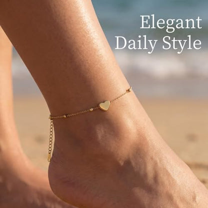 14K Gold-Plated Anklets for Women, 3Pcs Dainty Golden Anklet Set, Waterproof Tarnish Resistant Adjustable Ankle Bracelets (8.26"+1.57" Extender), Hypoallergenic Summer Jewelry Gift