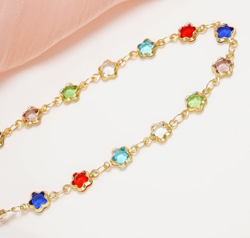 18K Gold Plated Anklet for Women Multicolor Crystal Ankle Bracelets Boho Adjustable Chain Anklets - color: Star