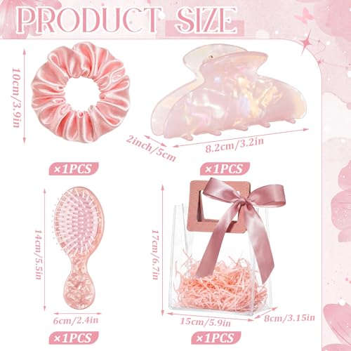 Pink 1 Set Bridesmaid Gift Set Satin Silk Scrunchies Acetate Hair Claw Clips Jewel Travel Hairbrush Bridal Party Gifts Bachelorette Party Favors Bridesmaids Gifts for Wedding Day - color: White, style: Classic