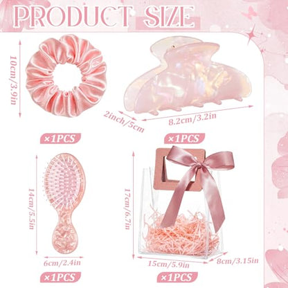 Pink 1 Set Bridesmaid Gift Set Satin Silk Scrunchies Acetate Hair Claw Clips Jewel Travel Hairbrush Bridal Party Gifts Bachelorette Party Favors Bridesmaids Gifts for Wedding Day - color: White, style: Classic