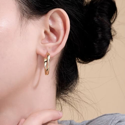 14K Gold Twisted Hoop Earrings for Women Thick Wave Gold Hoops Lightweight Hypoallergenic Elegant Jewelry 25/30MM - color: 25MM