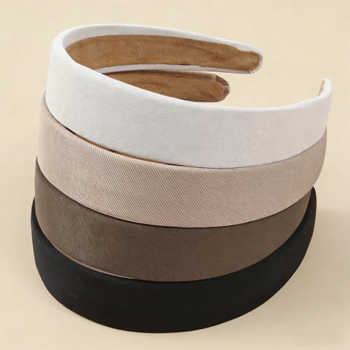4 Pack Wide Padded Headbands Solid Non Slip Hair Bands for Women | Soft inner padding, matte solid color, fits all hairstyles, holds hair tight, ideal for makeup, washing face, &daily wear