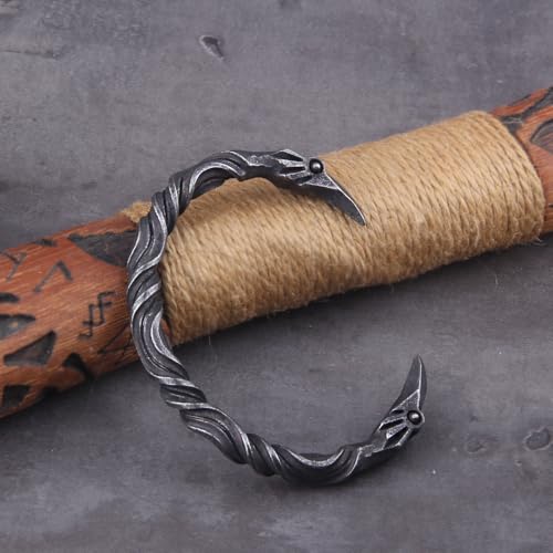 Raven Torc Bracelet for Men Norse Viking Raven Bangle Adjustable Stainless Steel Twisted Viking Jewelry - color: Black