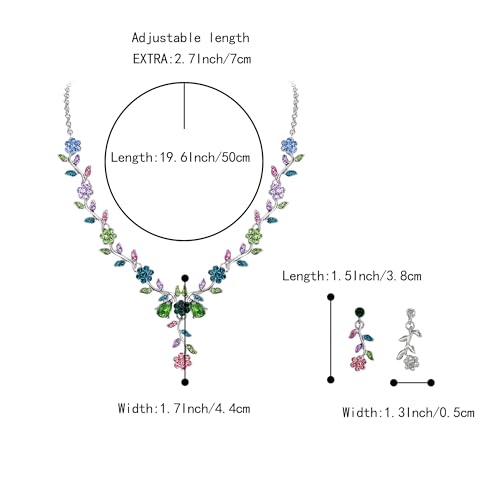 Women's Wedding Jewelry Set for Bride,Prom Bridal Accessories | Bling Crystal,Flower Leaf Cluster,Dangle Earrings Pendant Necklace Set,for Bridesmaid,Party Jewellery - color: 15-Multi Colour Silver-Tone