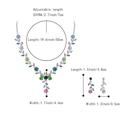 Women's Wedding Jewelry Set for Bride,Prom Bridal Accessories | Bling Crystal,Flower Leaf Cluster,Dangle Earrings Pendant Necklace Set,for Bridesmaid,Party Jewellery - color: 15-Multi Colour Silver-Tone