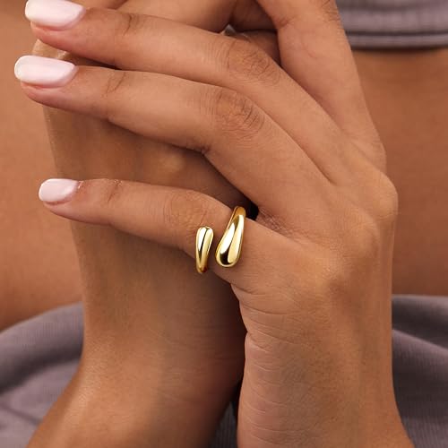 Non Tarnish Gold Chunky Rings for Women, 14K Gold Plated Statement Dome Rings Stacking Silver, Adjustable Mens Eternity Wedding Band Mixed Metal Jewelry Size 3-13 - color: Gold, size: 3, style: Open Twist Band