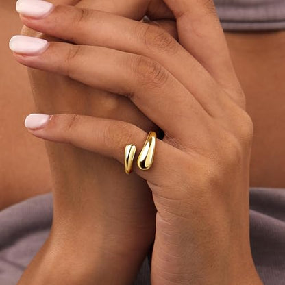 Non Tarnish Gold Chunky Rings for Women, 14K Gold Plated Statement Dome Rings Stacking Silver, Adjustable Mens Eternity Wedding Band Mixed Metal Jewelry Size 3-13 - color: Gold, size: 3, style: Open Twist Band