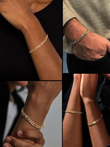 ChainsHouse Figaro Link Chain Bracelet for Men Stainless Steel Jewelry | Black/ Gold Bracelets Men, 6/9/13mm Figaro Cuabn Bracelets 7.5"/8.3", Chunky Hip Hop Wrist Hand Chain Bracelet for Gift - color: a: 6mm-gold
