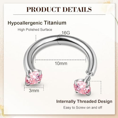 ONESING 9-40 Pcs Nose Rings - Hoops, Studs & L Shape - Hypoallergenic Stainless Steel Nose Piercings for Women & Men - color: 2pcs-16G Pink CZ