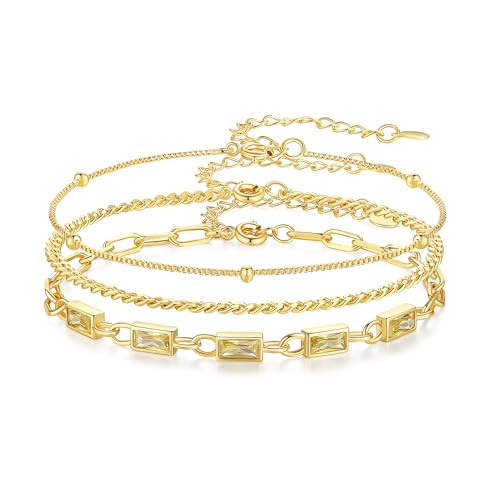 Gold Birthstone Bracelet for Women, 18K Gold Plated Layered Jewelry Bracelet Set, Womens Dainty Stackable Bracelets Link Paperclip Chain Valentines Day Gift for Wife Her - color: Gold-11-Nov.