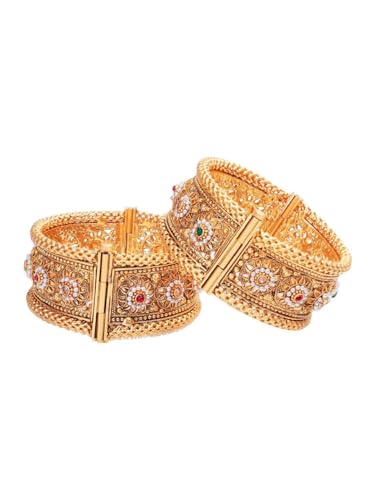 Efulgenz Indian Bridal Wedding Bollywood Big Broad Bracelet Bangle Set - color: Gold, size: 2-8