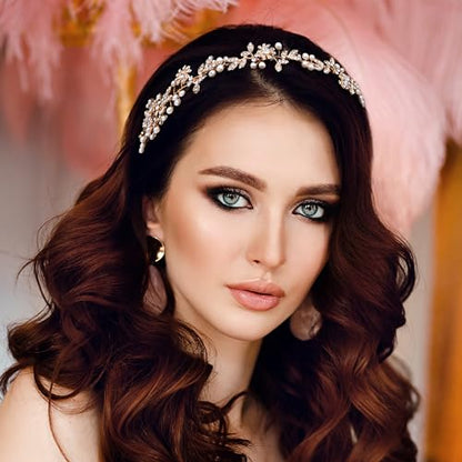 Bridal Headbands Crystal Pearl Hair Vines Bohemian Style Wedding Headpieces For Bride Wedding Hair Accessories - color: Gold