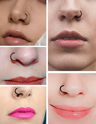 Vsnnsns 14G 16G Septum Nose Rings Hoops Lip Ring Piercing Jewelry 316L Surgical Steel Hinged Segment Clicker Cartilage Tragus Helix Conch Rook Daith Lobe Earrings Hoops Piercing Jewelry for Women Men - color: 14G-Black