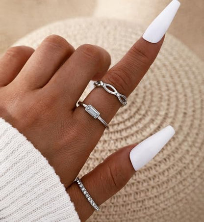 iF YOU 25 Pcs Gold Stackable Ring Set for Women, Chunky Knuckle Finger Midi Rings, Silver Simple Stacking Cute Rings Pack Trendy Stuff Jewelry Gift - style: 23 Silver sparkling rings