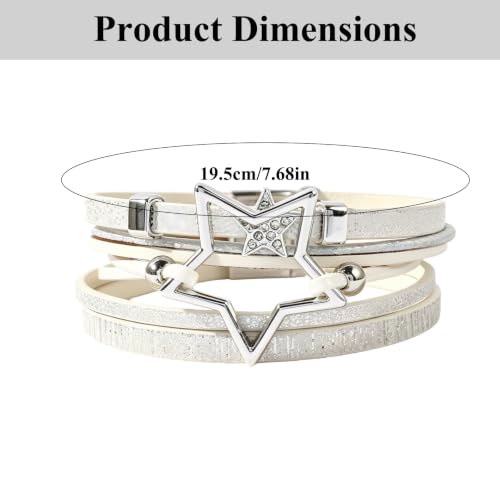 Leather Wrap Bracelets for Women Boho Layered Cuff Bracelets Bling Bohemian Jewelry - color: White