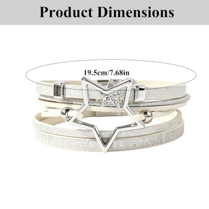 Leather Wrap Bracelets for Women Boho Layered Cuff Bracelets Bling Bohemian Jewelry - color: White