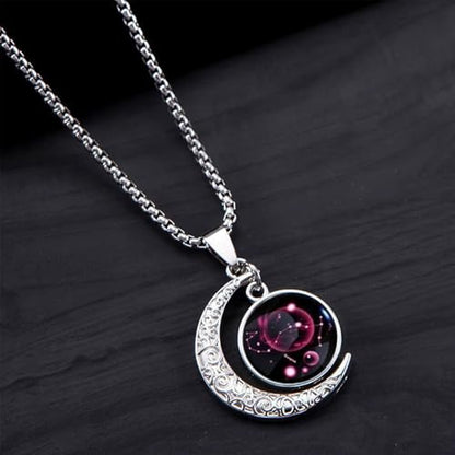 Stainless Steel Mens Necklace 12 Zodiac Moon Galaxy Pendant Necklace,22.8 Inch Stainless Steel Chain, 1.13 Inch Aries/Pisces Celestial Crescent Moon Star Sign Charm Jewelry - style: Scorpio（10.24-11.22）
