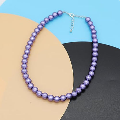 Long Simulated 10mm AAA Pearl Strand Necklace for Women Multicolor Pearl Choker Necklace 1920s Pearl Statement Necklace Costume Jewelry - color: 10mm Purple