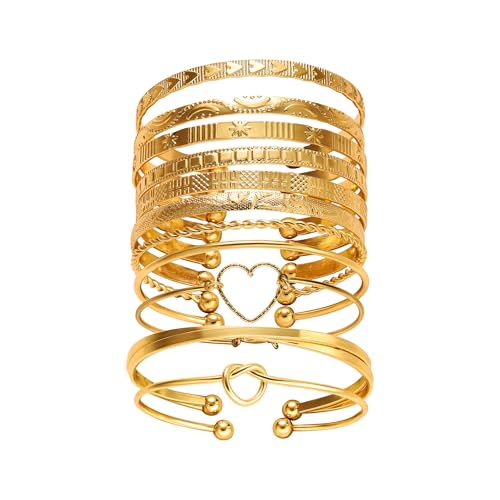 LETFLY Stackable Bangle Bracelet Set for Women, Multi Layer 14K Gold Plated Bangle Set Boho Jewelry Gifts for Womens - style: Set A