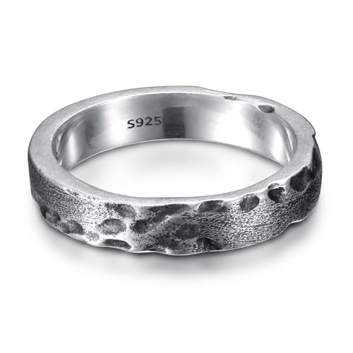 MILACOLATO 925 Sterling Silver Rings for Women Men Oxidized Silver Ring Non Tarnish Vintage Hammered Ring Unisex Wide Thumb Stackable Rings Unique Engagement Wedding Bands Size 6-12