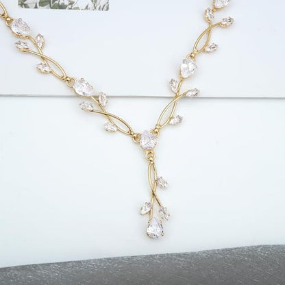 CSY Elegant Bridal Jewelry Sets Clear Cubic Zirconia Wedding Necklace Earrings Bracelet Set for Birdes Bridesmaids CZ Prom Jewelry - color: Gold-Necklace Earrings Bracelet