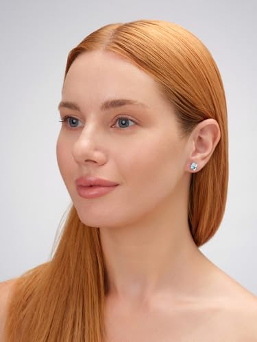 316L Stainless Steel Stud Earrings for Sensitive Ears – Hypoallergenic Princess Cut Square Cubic Zirconia Post Earrings for Women & Men – Nickel Free Daily Jewelry - color: Aquamarine