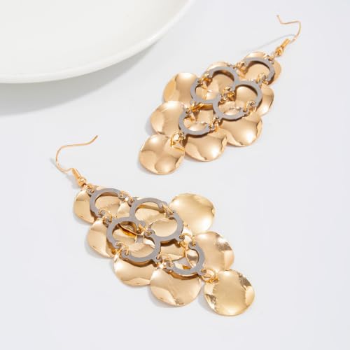 Gold Disc Tassel Dangle Drop Earrings for Women Layered Sequins Dangling Earring Sparkling Hanging Statement Jewelry Gift - color: gold4