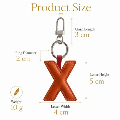 Initial Letter Keychain,Stainless Steel,Colorful Faux Leather Keyring for Backpack,Purse,Car Keys,Gift for Men Women - color: X