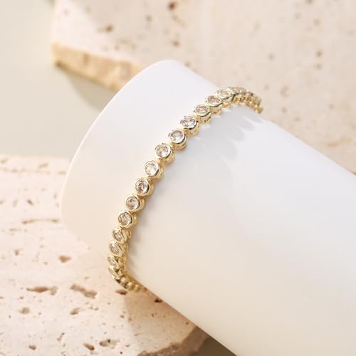 FANZE Gold Plated Cubic Zirconia Tennis Bracelets for Women Dainty Trendy Adjustable Bracelet Jewelry Gift for Ladies Wedding Mother Birthday Anniversary - style: Style 2